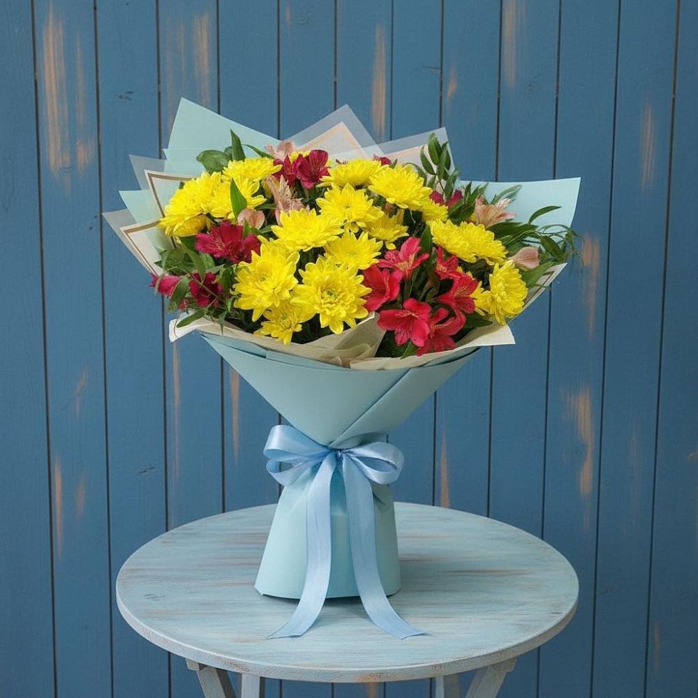 Букет сочные брызги в Вязниках Букет цветов из: Альстромерии и Хризантемы в Вязниках