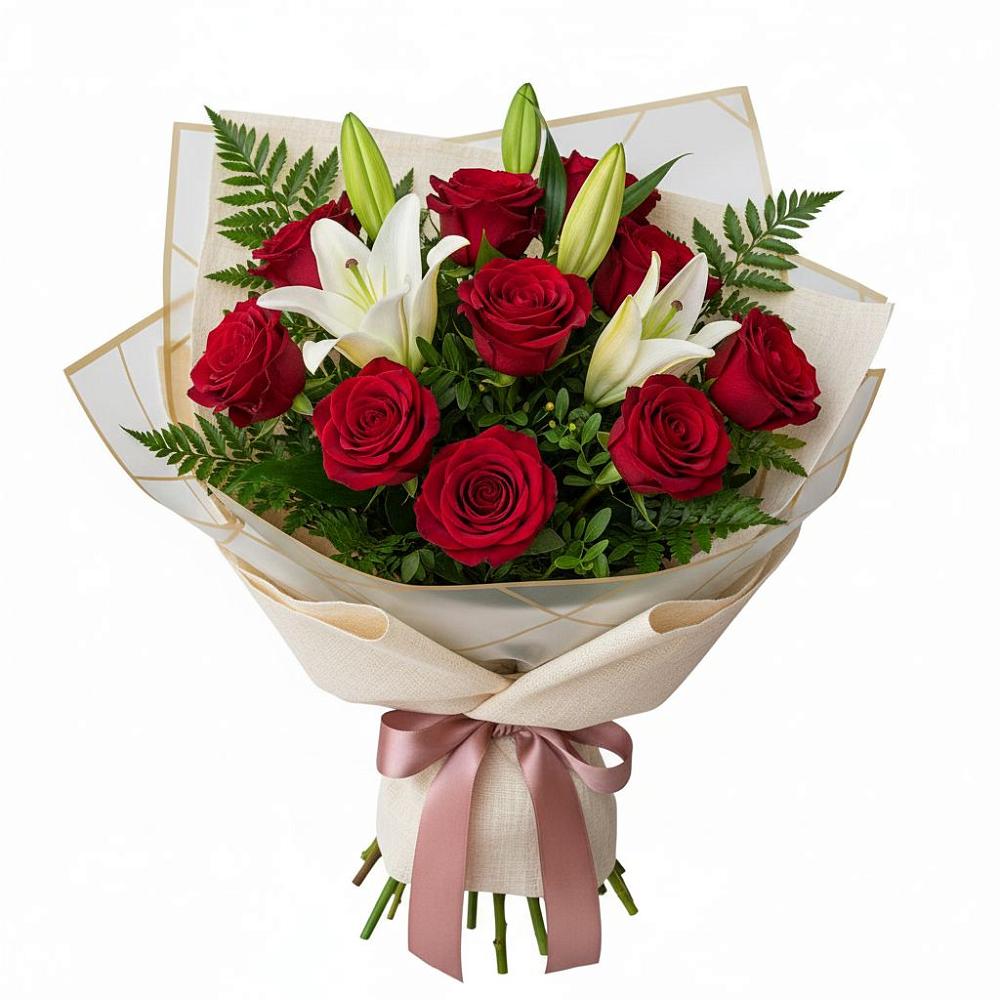 Букет высокая поэзия в Вязниках Букет цветов из: Лилии и Розы в Вязниках