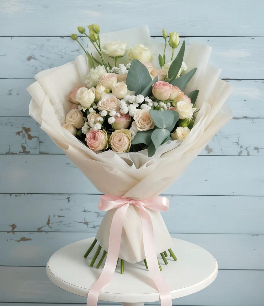 Букет Сказочное воображение в Вязниках Букет цветов из: Розы и Лизиантусы в Вязниках