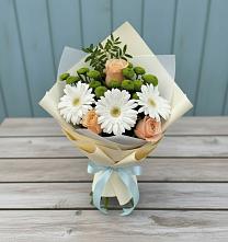 Букет герберы и розы в Вязниках Букет цветов из: Герберы, Розы и Хризантемы в Вязниках