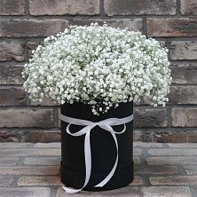 Композиция коробка гипсофил в Вязниках Цветочная композиция из Гипсофила в шляпной коробке в Вязниках